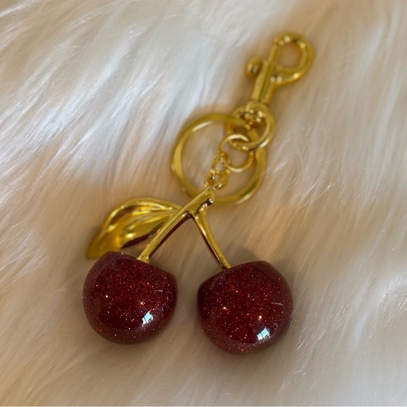 Cherry Gold Keychain Bag Charm – Sparkle Red – Resin & Brass Alloy – 4.72" - Picture 6 of 7